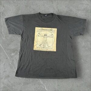 Vintage Leonardo Da Vinci‎ Shirr Mens Large Black 90s Y2K Art The Virtuvian Man